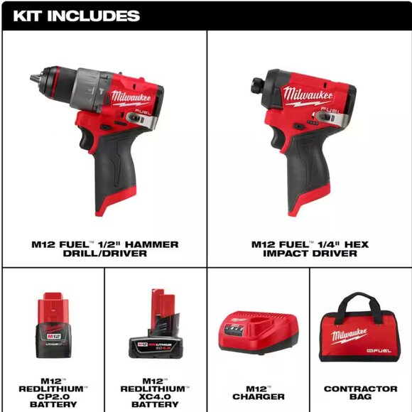 M12 FUEL 12-Volt Lithium-Ion Brushless Cordless Hammer Drill and Impact Driver C - Picture 1 of 6